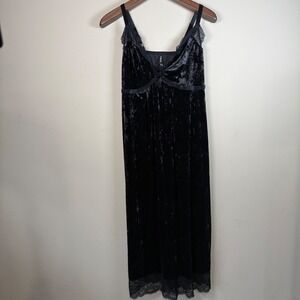 Torrid Black Velvet Velour Lace Maxi Lingerie Slip Dress Size 0